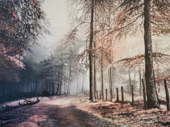 biches en sousbois dans la brume