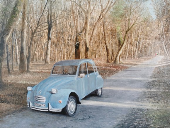la 2cv bleue en forêt