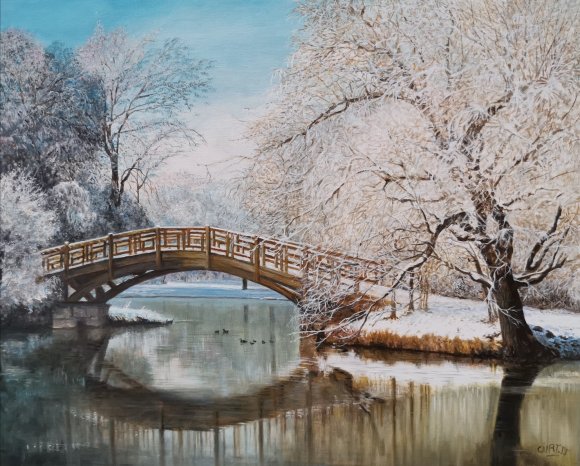 le petit pont de bois sous la neige